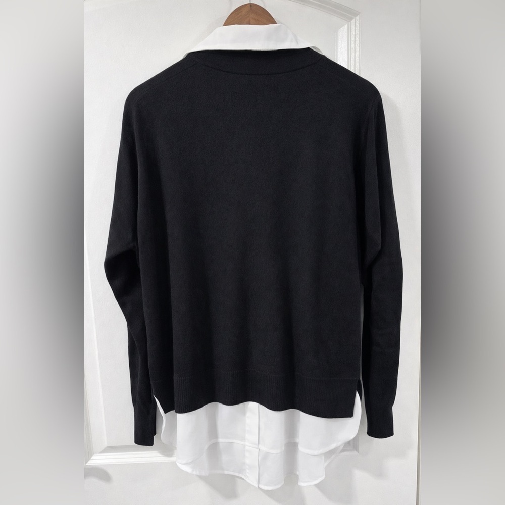 C by Bloomingdale’s Cashmere Layered Shirt Cardigan XL Black White NWT - Picture 4 of 11